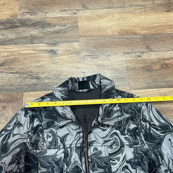 BDG Black and Gray Bomber Jacket with Modern Swirl Design - Picture 11 of 15